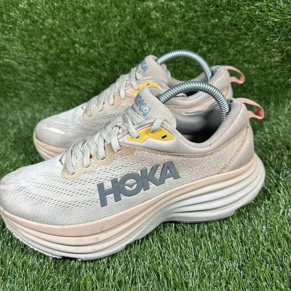 Hoka One One Womens Bondi 8 1127952 CMV Beige Running Shoes Sneakers Size 8.5 B